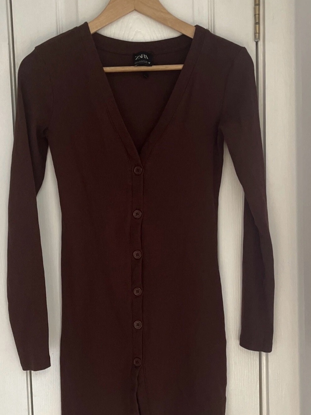 Zara Chocolate Brown Long-Sleeve Button-Down Dress